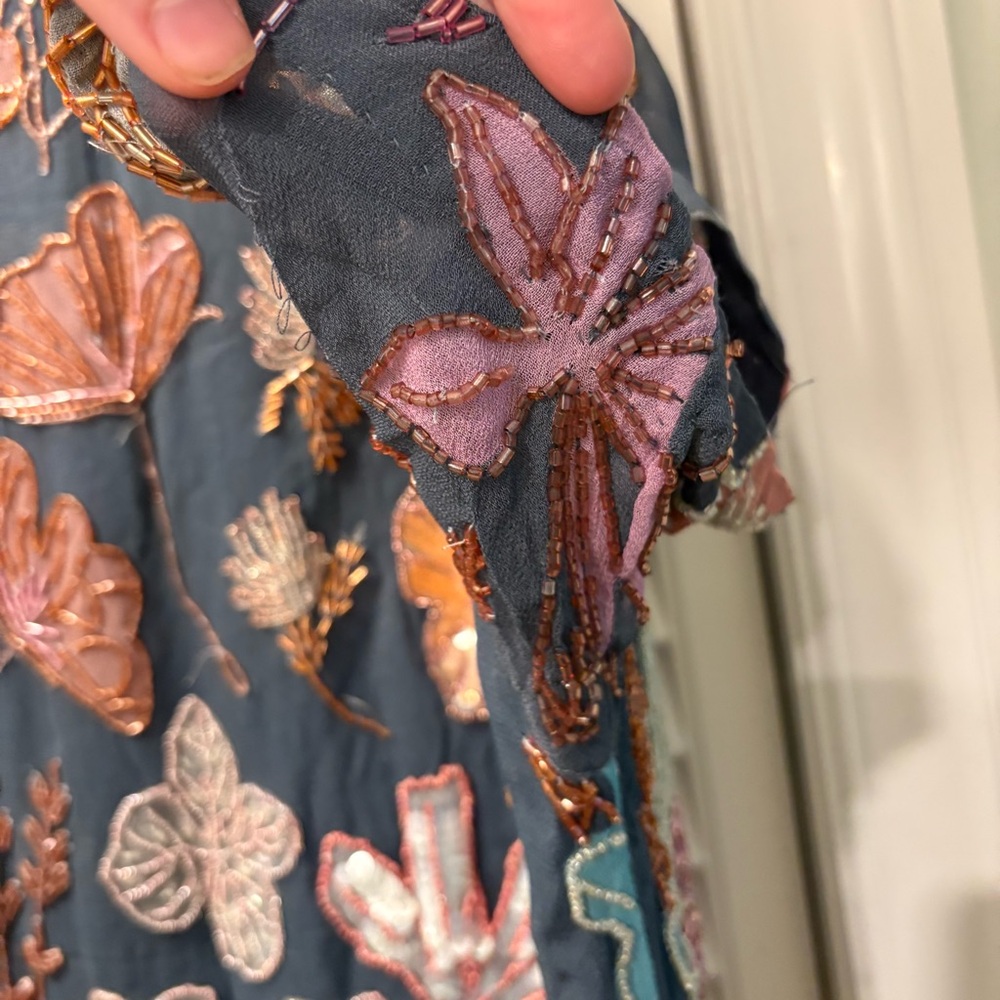 Free People Jewel Mini Dress Zenon Blue Combo Size Large Floral Beaded - Picture 13 of 13